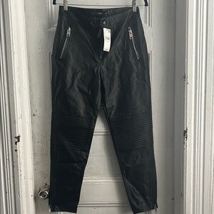 NWT Mango Black Leather Pants with Ribbed Knee Design size Medium